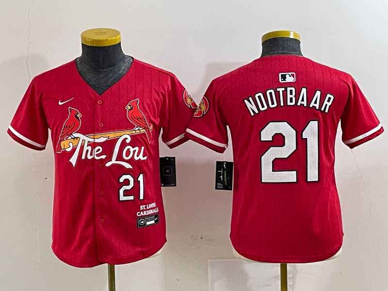 Youth St Louis Cardinals #21 Lars Nootbaar Red 2024 City Connect Limited Stitched Baseball Jersey->mlb youth jerseys->MLB Jersey